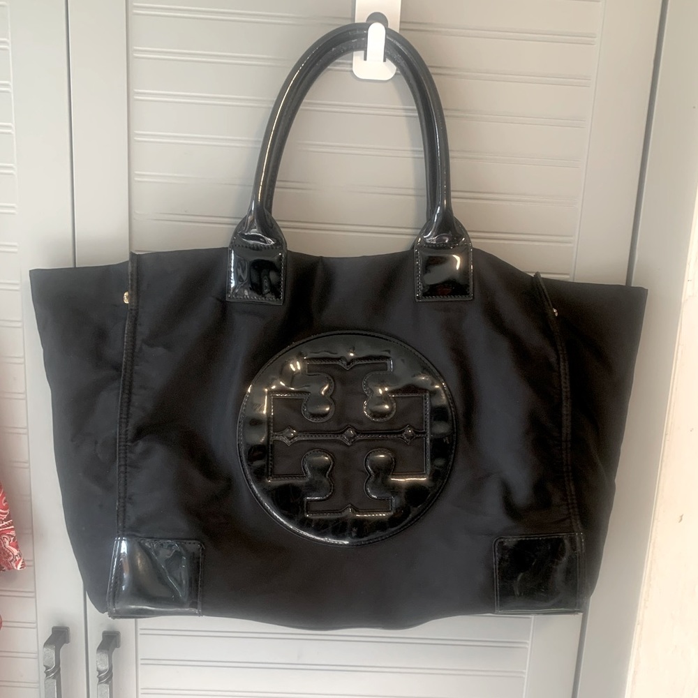 Tory Burch Black Nylon and Patent Leather Ella Tote EUC